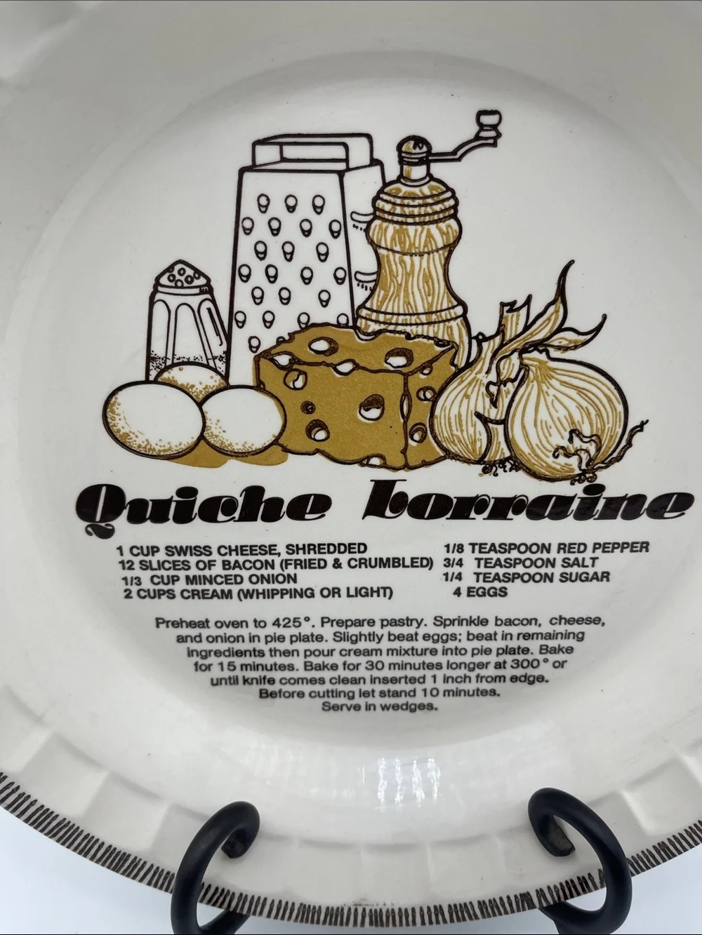Vintage Quiche Lorraine Recipe Pie Plate Dish Royal China Jeannette Collectible